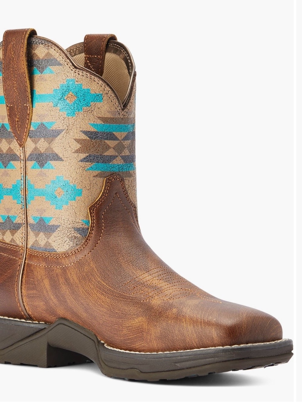 Ariat Brown Boot with Turquoise Aztec Patterned Shaft